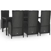 vidaXL 7-delige Tuinset met kussens poly rattan zwart en grijs
