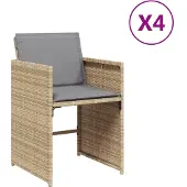 Syfax Tuinstoelen 4 st met kussens poly rattan gemengd beige