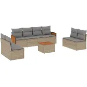 vidaXL 9-delige Loungeset met kussens poly rattan beige