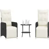 Syfax Tuinstoelen 2 st verstelbaar met tafel poly rattan zwart