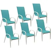 Happy Garden Set van 6 MARBELLA stoelen in blauw textilene - wit aluminium
