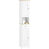 SoBuy FRG236-WN Badkamerhoge kast met deuren, lade en open vak - wit natuur
