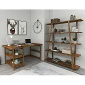 AEA Stilvoller Dunkelbrauner Schreibtisch Designer Holz Bücherregal 2tlg