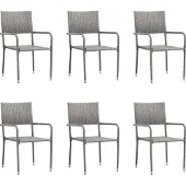 Syfax Tuinstoelen 6 st stapelbaar poly rattan grijs