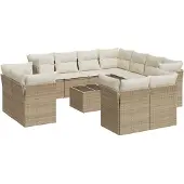 vidaXL 12-delige Loungeset met kussens poly rattan beige