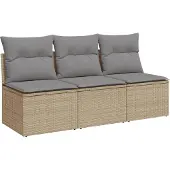 Syfax Tuinbank 3-zits met kussens poly rattan beige
