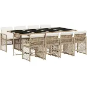 vidaXL 9-delige Tuinset met kussens poly rattan beige