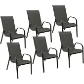 Happy Garden Set van 6 MARBELLA grijs textilene stoelen - antracietgrijs aluminium