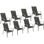 Happy Garden Set van 8 MARBELLA grijs textilene stoelen - grijs aluminium
