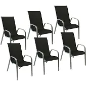 Happy Garden Set van 6 MARBELLA stoelen in zwart textilene - grijs aluminium