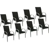 Happy Garden Set van 8 MARBELLA stoelen in zwart textilene - grijs aluminium