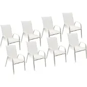 Happy Garden Set van 8 MARBELLA wit textilene stoelen - wit aluminium