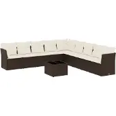 vidaXL 10-delige Loungeset met kussens poly rattan bruin