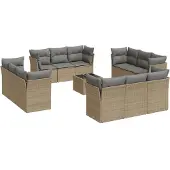 vidaXL 13-delige Loungeset met kussens poly rattan beige
