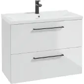Stamar Badkamerkast Wit 80cm + Wastafel met hoogglanzende zwarte handgrepen, complete set