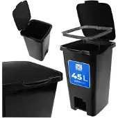 Kadax Vuilnisemmer, 45 liter, met pedaal en deksel, grote afvalbak voor afvalscheiding, plastic trapemmer, afvalcontainer met voetpedaal (zwart)