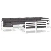 vidaXL 10-delige loungeset voor de tuin met kussens, wit, massief grenenhout