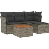 vidaXL 5-delige Loungeset met kussens poly rattan grijs