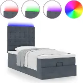Syfax Ottoman bed met matrassen en LED's 90x200cm fluweel donkergrijs