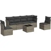 vidaXL 7-delige Loungeset met kussens poly rattan grijs