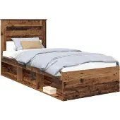 Syfax Bedframe met hoofdeinde Oudhout 75 x 190 cm Massief grenenhout