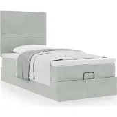 Syfax Ottoman bed met matrassen 90x200cm fluweel lichtgrijs