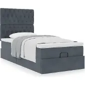 Syfax Ottoman bed met matrassen 100x200cm fluweel donkergrijs