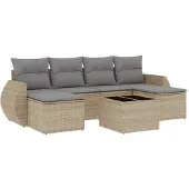 vidaXL 7-delige Loungeset met kussens poly rattan beige
