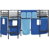 Syfax Bunkbed voor kinderen met gordijnen Zwart en Blauw 90 x 190 cm