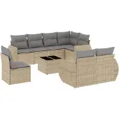 vidaXL 9-delige Loungeset met kussens poly rattan beige