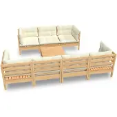 vidaXL 8-delige Loungeset met crèmekleurige kussens massief grenenhout