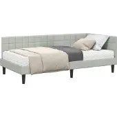Syfax Hoekbedframe met Matras 2 st Lichtgrijs 100 x 200 cm Fluweel