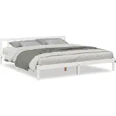 vidaXL Massief houten bed, extra lang, zonder matras, wit, 200x210 cm, van grenenhout