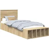 Syfax Bedframe met plank Sonoma Eiken 75 x 190 cm Bewerkt hout
