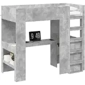 vidaXL Stapelbedframe met Bureau Beton Grijs 80 x 200 cm Bewerkt hout