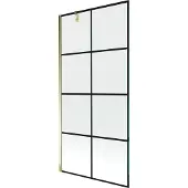 Mexen Next 1-delige douchewand 90 x 150 , zwart raster, goud - 895-090-000-00-77-50