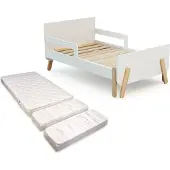WEBABY - Uitschuifbaar houten kinderbed 80x140-165-190 PIRATE met matras - Wit