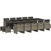 vidaXL 15-delige Tuinset met kussens poly rattan grijs