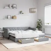 Prolenta Maison Exclusive - Uittrekbaar dagbed met lades, lichtgrijs, 90x190 cm, gestoffeerd