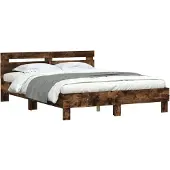 vidaXL Bedframe met hoofdeinde bewerkt hout gerookt eiken 140x190 cm