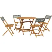 vidaXL 5-delige Tuinset poly rattan en massief hout grijs