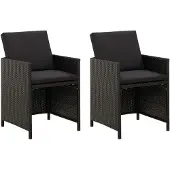 The Living Store Tuinstoelen 2 st met kussens poly rattan zwart - Tuinstoel - Poly Rattan - Tuinset - Buisthoek - Lounge Stoel