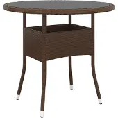 Syfax Tuintafel Ø80x75 cm gehard glas en poly rattan bruin