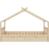 VitaliSpa Design Huisbed – 90x200 cm met 2 laden Natuurlijk hout