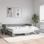 Prolenta Maison Exclusive - Uittrekbaar dagbed met matras, lichtgrijs, 80x200 cm, stof