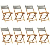 vidaXL Tuinstoelen 8 st inklapbaar poly rattan en massief hout grijs