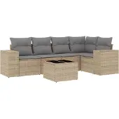 vidaXL 6-delige Loungeset met kussens poly rattan beige