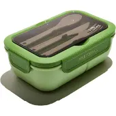 Muitomas Lunchtrommel - 1,1 Liter – 3 compartimenten – Magnetron & vaatwasser bestendig - Inclusief bestek - Groen