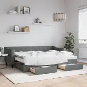 Prolenta Maison Exclusive - Uittrekbaar dagbed met lades, donkergrijs, 80x200 cm, stof