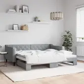 Prolenta Maison Exclusive - Uittrekbaar dagbed, lichtgrijs, 90x190 cm, gestoffeerd